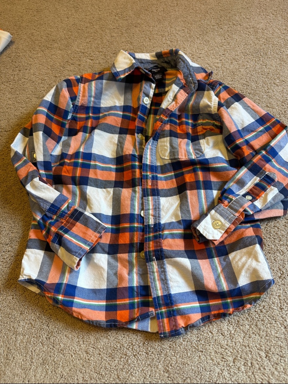 GAP Orange, Navy & White Plaid Button-Down Shirt